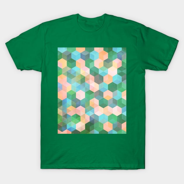 Child's Play - hexagon pattern in mint green, pink, peach & aqua T-Shirt by micklyn